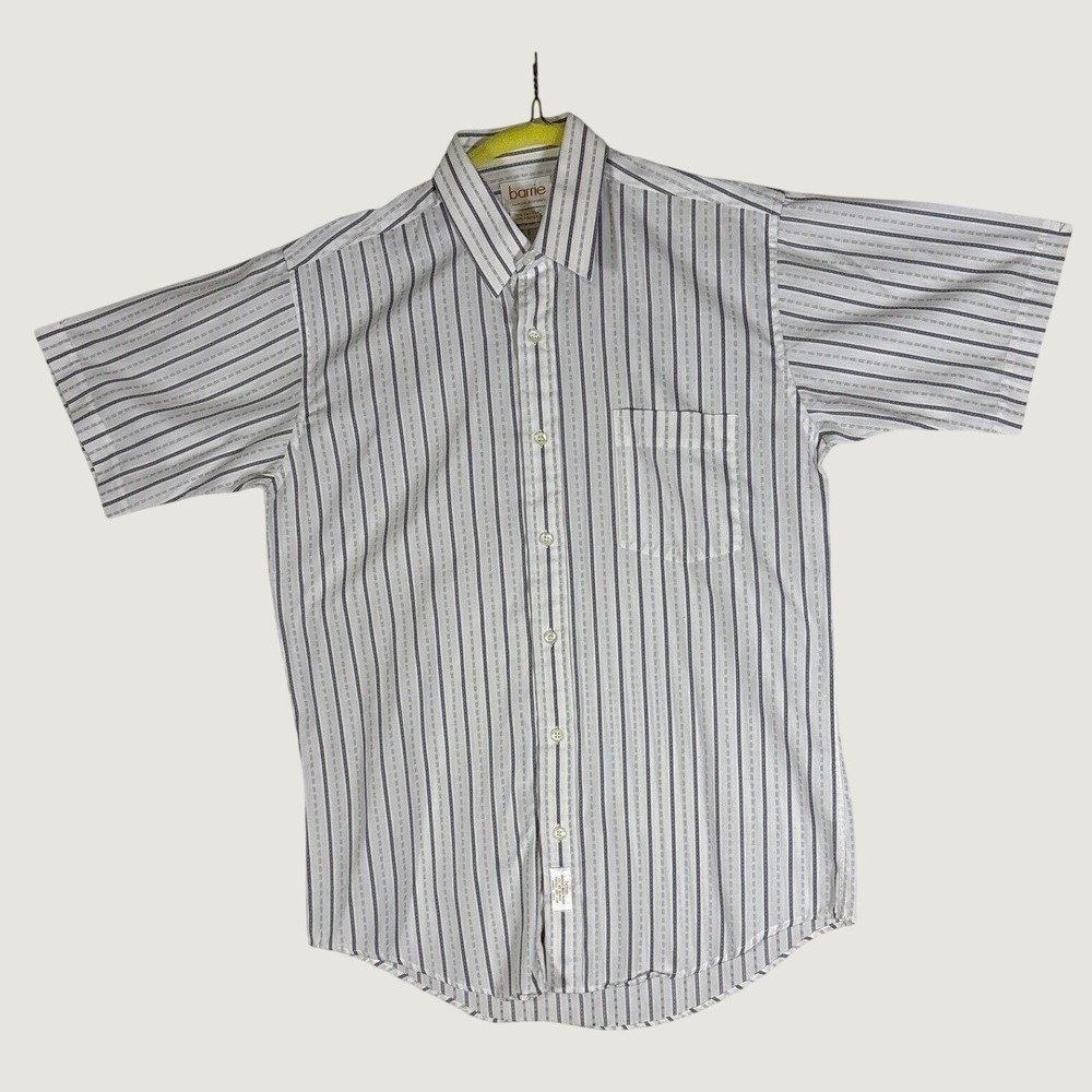 Barrie Hawick Scotland Mens Grey White Striped Short Sleeve Button Down Shirt 15